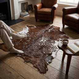 Genuine Brown White Goat Skin Rug - Natural Animal Hide Throw, Rustic Decor - thumbnail 1