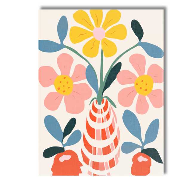 Nordic Floral Arrangement With Pink Petals & Striped Vase Canvas Wall Art Print Decor Picture Ready To Hang - image 1