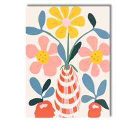 Nordic Floral Arrangement With Pink Petals & Striped Vase Canvas Wall Art Print Decor Picture Ready To Hang - thumbnail 1