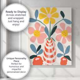 Nordic Floral Arrangement With Pink Petals & Striped Vase Canvas Wall Art Print Decor Picture Ready To Hang - thumbnail 3