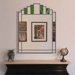 Handmade Green Art Deco Mirror Stained Glass Style - thumbnail 3