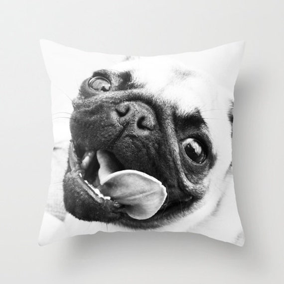 Pug Pillow Cover - Dog Case Tongue Happy Throw 16x16 18x18 20x20 - image 1