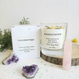 Manifestation Crystal Rose Chakra Candle Green Adventurine Crystal Quartz 8Oz Vegan Cruelty Free Soy Positive Vibes - thumbnail 3