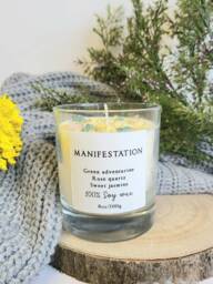Manifestation Crystal Rose Chakra Candle Green Adventurine Crystal Quartz 8Oz Vegan Cruelty Free Soy Positive Vibes