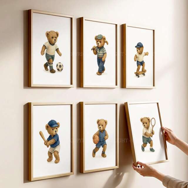 Choose Your Own Vintage Classic Teddy Bear Sports Nursery Prints - image 1
