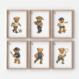 Choose Your Own Vintage Classic Teddy Bear Sports Nursery Prints - thumbnail 2