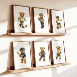 Choose Your Own Vintage Classic Teddy Bear Sports Nursery Prints - thumbnail 3
