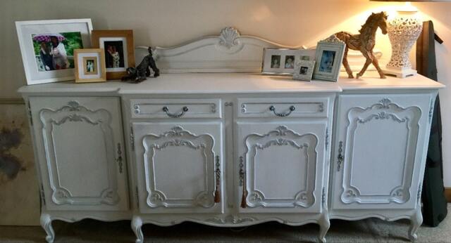 Carved French Oak Sideboard Shabby Chic Tv Unit, Hand Painted - image 1