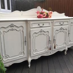 Carved French Oak Sideboard Shabby Chic Tv Unit, Hand Painted - thumbnail 2