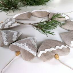 Handmade Linen Heart Ornaments - Set Of 9 - Rustic Christmas Decor Valentine Day Gift - thumbnail 2