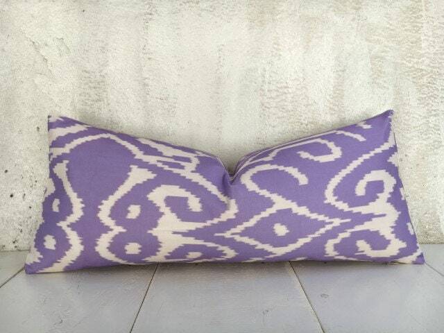 Silk Ikat Lumbar Pillow Cover, Handwoven Decorative Cushion 10x24 - image 1
