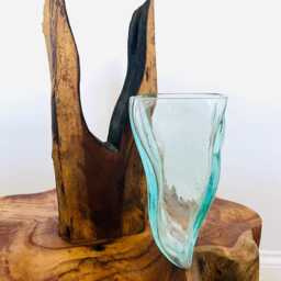 Molten Glass Vase On Wood Root Stand Rustic Ornament Sculpture Key Sweet Display Dish - thumbnail 2
