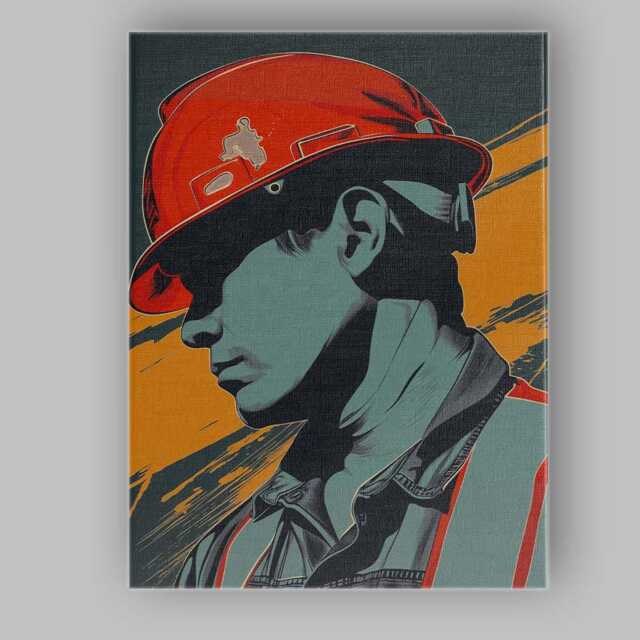 Construction Worker Side Profile Graphic Pop Art Portrait Canvas Wall Print Decor Picture Ready To Hang - image 1