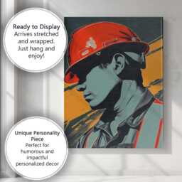 Construction Worker Side Profile Graphic Pop Art Portrait Canvas Wall Print Decor Picture Ready To Hang - thumbnail 3