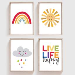4 Boys Nursery Prints, Live Life Happy, Bedroom Rainbow Wall Art, Playroom Girls Kids - thumbnail 2