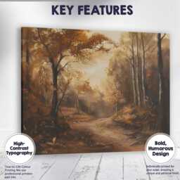 Moody Autumn Forest Path Sunlight Woodland Landscape Canvas Wall Art Print Decor Picture Ready To Hang - thumbnail 1