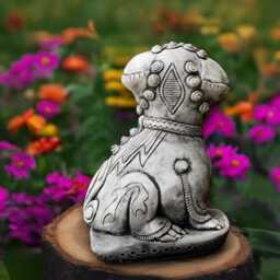 Outdoor Foo Dog Sculpture Stone Guarian Statue Concrete Lion Figurine Cement Animal Decoration Handmade Memorial Pet Ornament - thumbnail 4