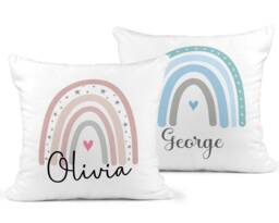Personalised Rainbow Cushion, Kids Bedroom Decor, Nursery Scatter Throw Pillow, Custom New Baby Birthday - thumbnail 1