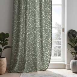 Green Botanical Curtains, Leaf Print Drapes, Custom Window Panels For Living Room Bedroom Nature Inspired Fresh Home Decor - thumbnail 2