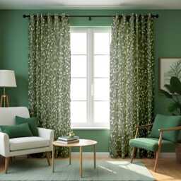Green Botanical Curtains, Leaf Print Drapes, Custom Window Panels For Living Room Bedroom Nature Inspired Fresh Home Decor