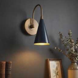 Mid Century Modern Wall Sconce, Brass Swing Arm Light With Navy Blue Cone Shade Vintage Style Lamp Italian Sconce Pair Gift - thumbnail 2