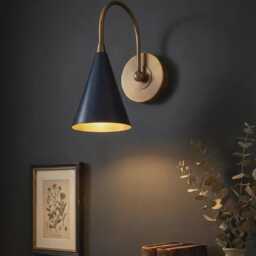 Mid Century Modern Wall Sconce, Brass Swing Arm Light With Navy Blue Cone Shade Vintage Style Lamp Italian Sconce Pair Gift - thumbnail 3