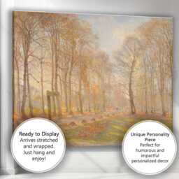 Sunlit Autumn Forest Path Woodland Landscape Painting Canvas Wall Art Print Decor Picture Ready To Hang - thumbnail 3