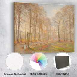 Sunlit Autumn Forest Path Woodland Landscape Painting Canvas Wall Art Print Decor Picture Ready To Hang - thumbnail 2
