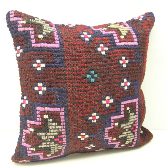 Handmade Kilim Pillow Cover 18x18, Oriental Chevron Design - image 1