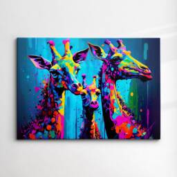 Colorful Giraffe Family Group Abstract Oil Painting Style Wall Art, Framed Canvas Poster Print, Home Kitchen Office Room Decor, Gifts - thumbnail 3