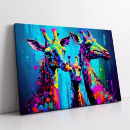 Colorful Giraffe Family Group Abstract Oil Painting Style Wall Art, Framed Canvas Poster Print, Home Kitchen Office Room Decor, Gifts - thumbnail 2