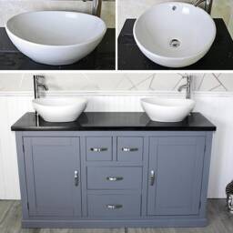 Bathroom Vanity Unit - Grey Painted With Black Quartz Top & Ceramic Bowl Options 603Gbqcbc