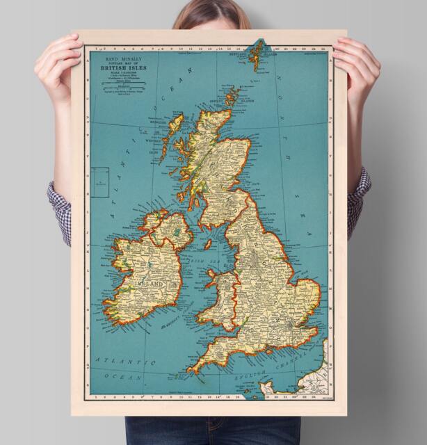 Popular Map Of British Isles - Vintage Poster Wall Art Print Rand Mcnally 1939 Antique Maps Ancient Britain Maps - image 1