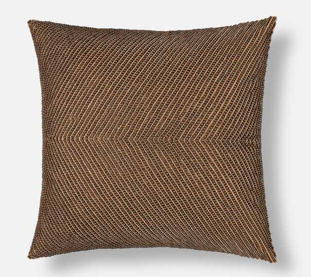 Gold Beaded Pillow Cover, Hand Embroidered Art Silk Accent - Bmcc003 - image 1