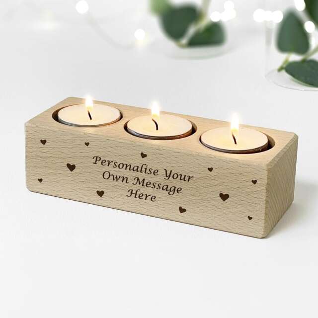 Personalized Wooden Tea Light Candle Holder, Custom Engraved Gift - image 1