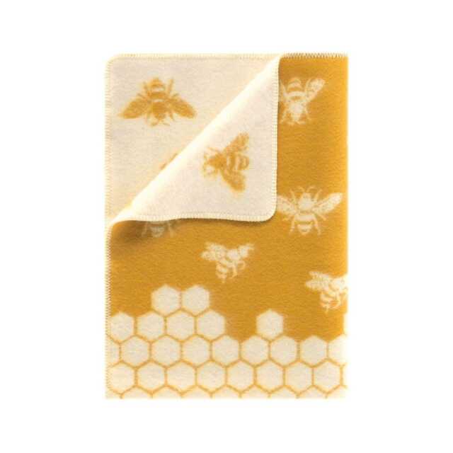 Bee Medium Blanket - Reversible Mustard Wool Throw Baby Shower Gift - image 1