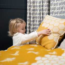 Bee Medium Blanket - Reversible Mustard Wool Throw Baby Shower Gift - thumbnail 2