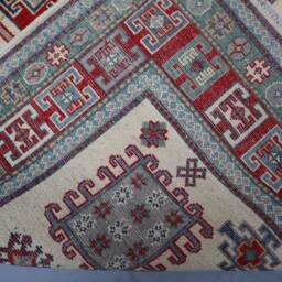 6x8 Ft Afghan Geometric Kazak Rug - Tan Beige Handmade Natural Wool Oriental Area Living Room Dining Table - thumbnail 4