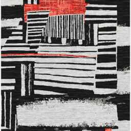 Abstract Brushstroke Chenille Rug Black, Gray & Red - Washable Carpet - thumbnail 2