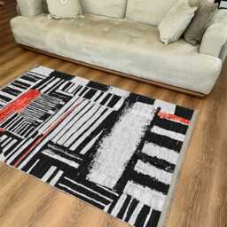 Abstract Brushstroke Chenille Rug Black, Gray & Red - Washable Carpet - thumbnail 3