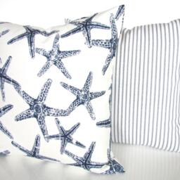 Blue Ticking Stripe Pillow Covers Navy White Pillows 18x18 All Sizes Home Decor - thumbnail 2