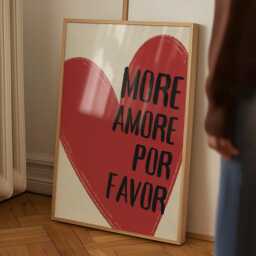 More Amore Por Favor Print, Bold Typography Quote Wall Art, Love Heart Prints, Living Room Bedroom Poster/Unframed - thumbnail 2