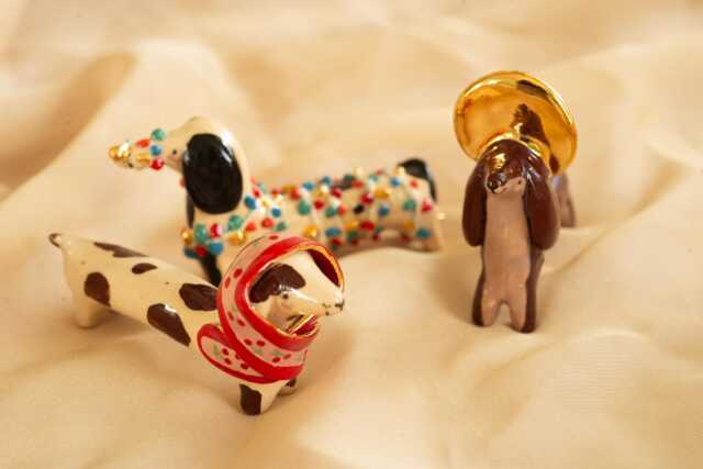 Handcrafted Ceramic Dachshund - Lucky Dog Figurine With Gold Details - image 1
