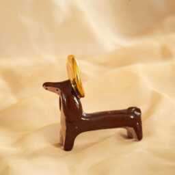Handcrafted Ceramic Dachshund - Lucky Dog Figurine With Gold Details - thumbnail 3