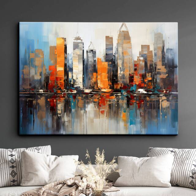 New York City Skyline Inspired Landmark Oil Painting Watercolor Wall Art Framed Calming Canvas Poster Print Home/Office Room Decor Gift - image 1