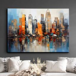 New York City Skyline Inspired Landmark Oil Painting Watercolor Wall Art Framed Calming Canvas Poster Print Home/Office Room Decor Gift - thumbnail 1
