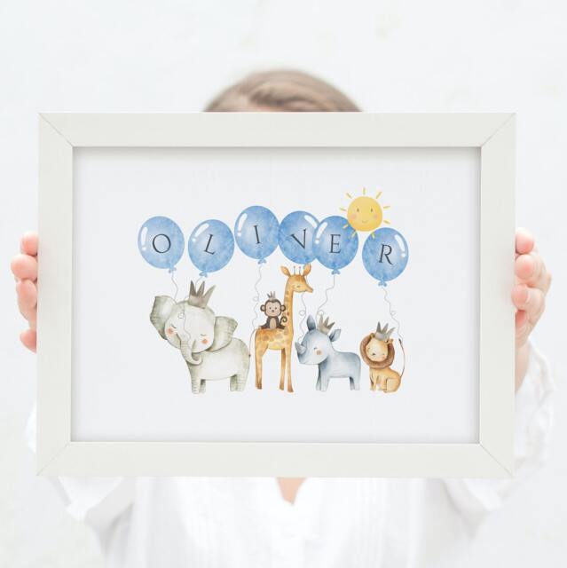 Personalised Safari Prints, Name Print, Jungle Picture, Wild One, Kids Christmas Gift, Nursery Decor, First Baby Zoo - image 1