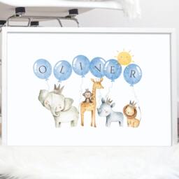 Personalised Safari Prints, Name Print, Jungle Picture, Wild One, Kids Christmas Gift, Nursery Decor, First Baby Zoo - thumbnail 2