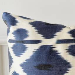 Navy Blue Silk Ikat Lumbar Pillow Bohemian Accent Cushion - thumbnail 3