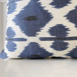 Navy Blue Silk Ikat Lumbar Pillow Bohemian Accent Cushion - thumbnail 2